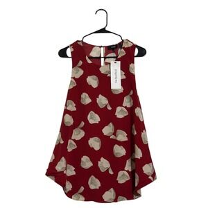 Theory Zabetha Harper Print Red Sleeveless Blouse Top Women's Medium 100% Silk